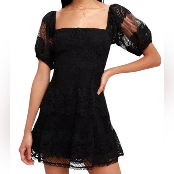Free People Dresses & Skirts - Free People Be Your Baby Lace Overlay Mini Black Dress Size XS NWT Revolve